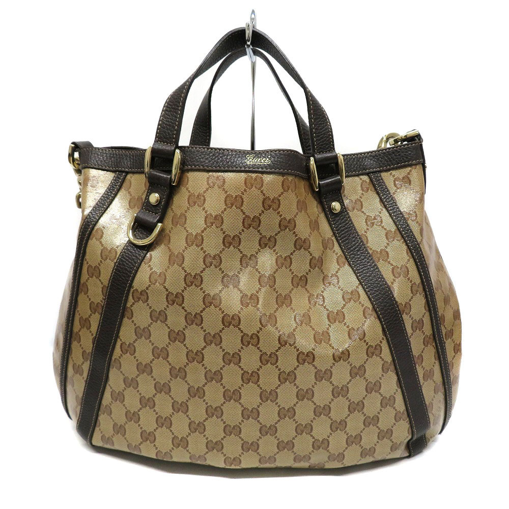 GUCCI Bag Shoulder Handbag Canvas Leather GG Crystal Beige